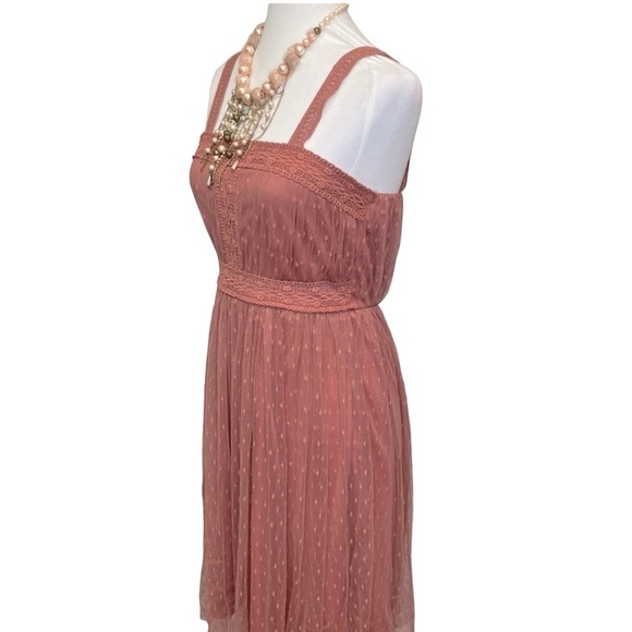 Dusty Rose Mesh Crocheted Trim Tulle Dress - Picture 4 of 7